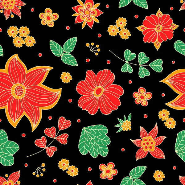 Handgezeichnete Florale Doodle Vektor Nahtlose Muster — Stockvektor