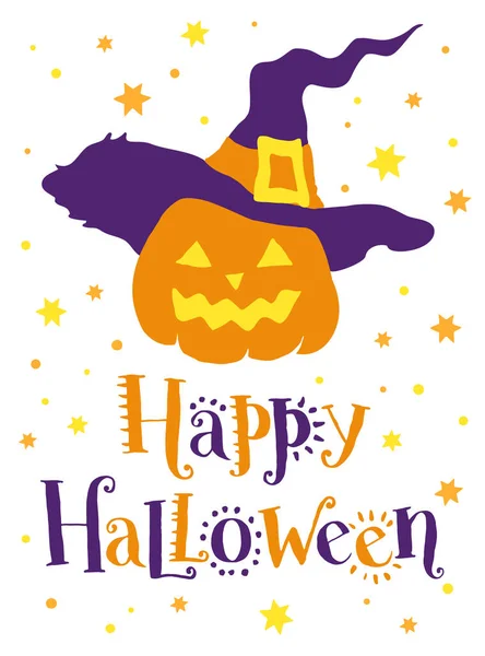 Citrouille Halloween Dans Chapeau Illustration Vectorielle Pour Design Carte Vœux — Image vectorielle