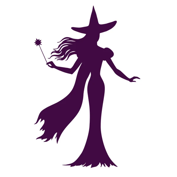 Silhouette Der Halloween Hexe Isoliert Auf Weißem Hintergrund Vektorillustration — Stockvektor