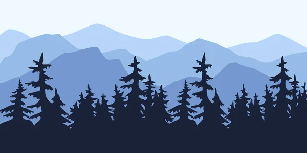 Doğa Vektör Arkaplanı Dağlı Çam Ormanlı Manzara Dağların Manzarası Ağaçlarla — Stok Vektör