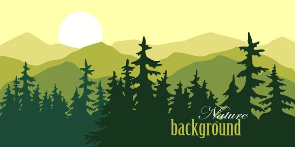 Nature Vector Background Landscape Mountains Pine Forest Panorama Mountains Valley — Stock Vector