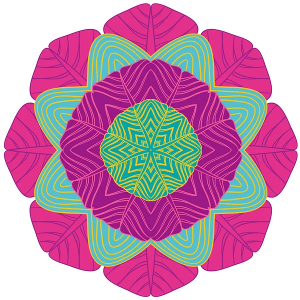 Abstracto Ornamento Simetría Vectorial Línea Ondulada Patrón Redondo Mandala — Vector de stock