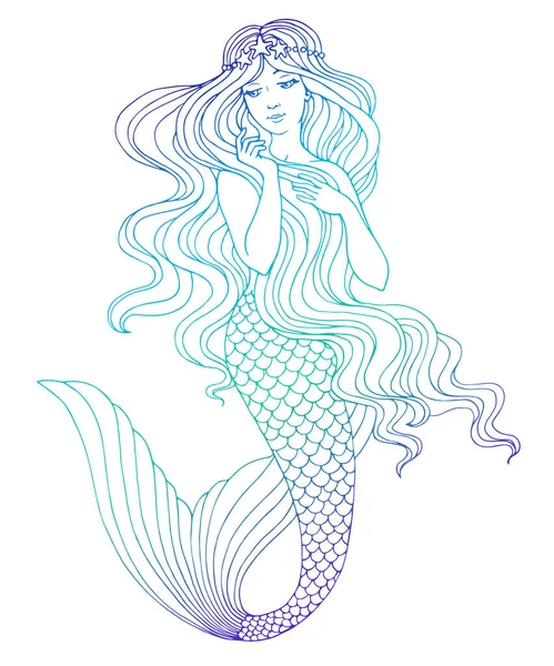 Hand Drawn Mermaid White Background Linen Vector Illustration — Stock Vector