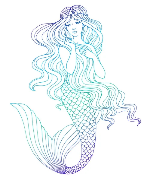 Sirena Disegnata Mano Sfondo Bianco Illustrazione Vettoriale Lino — Vettoriale Stock