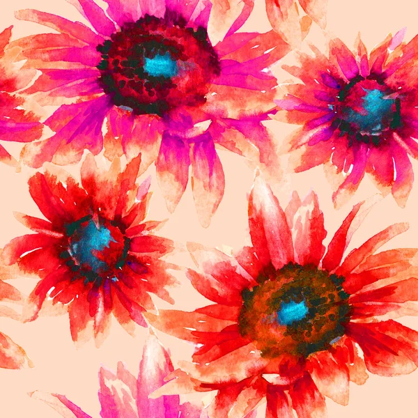 Ηλιοτρόπια Χέρι Χρώμα Ακουαρέλα Αδιάλειπτη Μοτίβο Floral Αφηρημένο Σχέδιο Για — Φωτογραφία Αρχείου