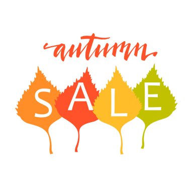 Beyaz arkaplanda sonbahar yaprakları, vektör illüstrasyonu, satış afişi, poster.