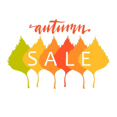 Beyaz arkaplanda sonbahar yaprakları, vektör illüstrasyonu, satış afişi, poster.