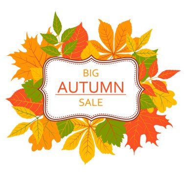 Satış afişi için sonbahar arkaplanı, tasarım için vektör illüstrasyonu. 