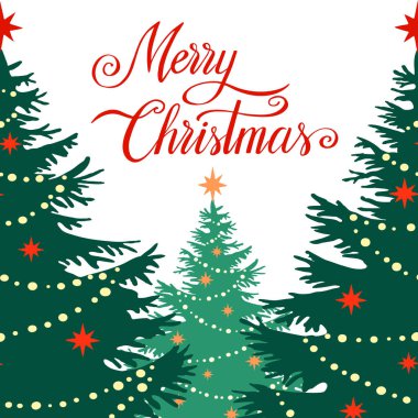 Noel ağacı silueti dışarıda, vektör illüstrasyonu, tasarım şablonu, tebrik kartı, davetiye.