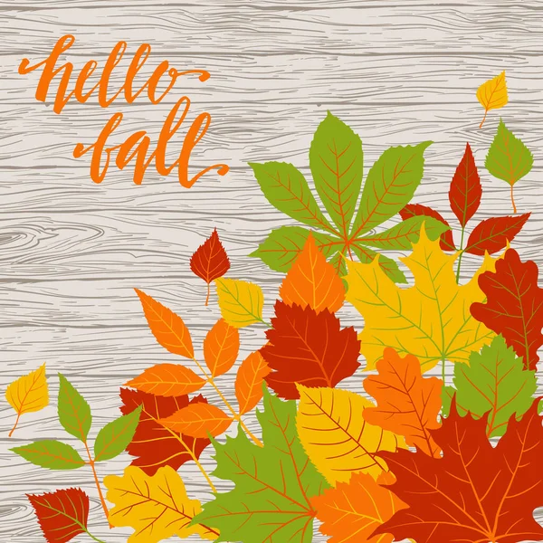 木の背景に秋の葉 手描きの秋のベクトルイラスト — ストックベクタ