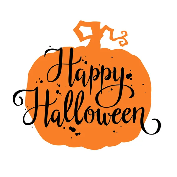 Feliz Halloween Letras Dibujadas Mano Silueta Calabaza Banner Texto Fondo — Vector de stock