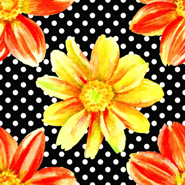 Dahlia Acquerello Pittura Mano Fiori Rossi Modello Senza Cuciture Modello — Foto Stock