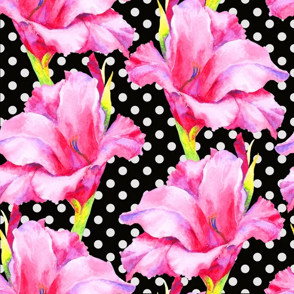 Aquarell Handbemalung Rosa Gladiolenknospe Lilienmuster Vorlage Für Textilien Tapeten Geschenkpapier — Stockfoto
