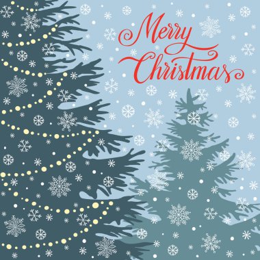 Noel ağacı silueti dışarıda, vektör illüstrasyonu, tasarım şablonu, tebrik kartı, davetiye.