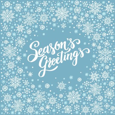 Mevsimin selamları, kar tanesi çerçeveli Noel arkaplanı, kış çelengi, tebrik kartı şablonu, davetiye, poster.