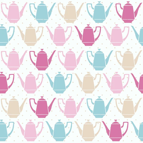 Vintage Tea Pots Vector Retro Seamless Pattern — Stock Vector