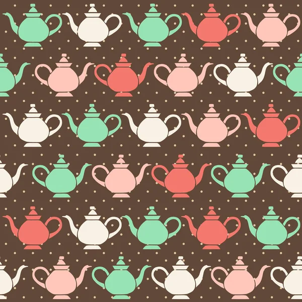 Vintage Tea Pots Vector Retro Seamless Pattern — Stock Vector