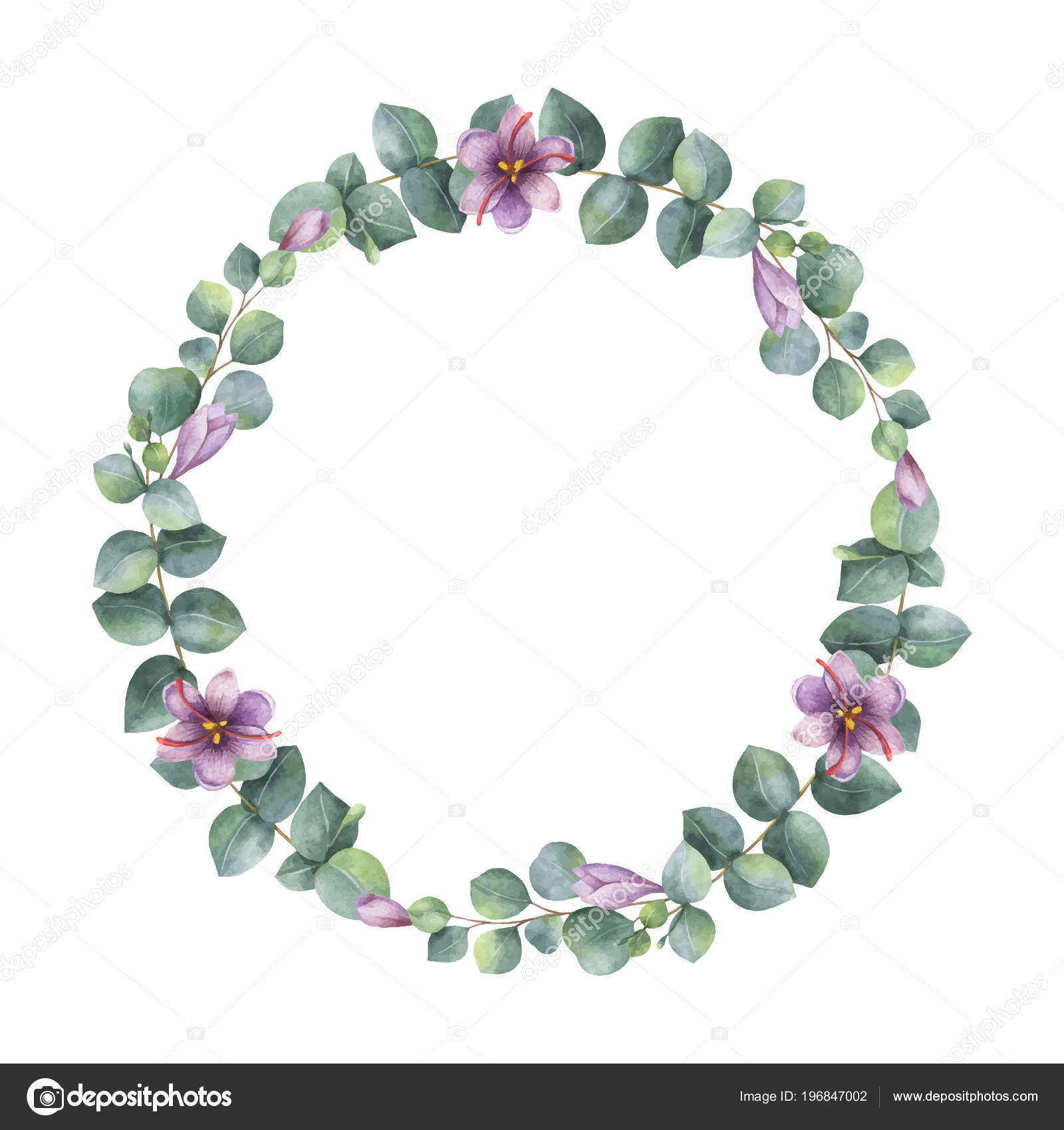 Download Watercolor vector wreath with green eucalyptus leaves ...