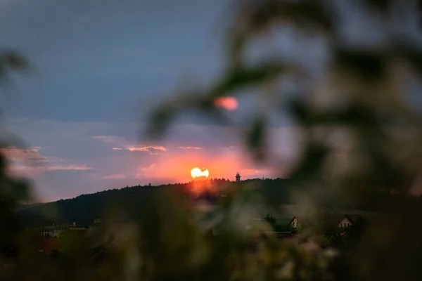 Красочный Закат Неба Облаками Темное Время Суток Фотография Заката — стоковое фото