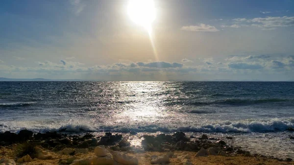 Naplemente Tengernél Lanterna Beach Vir Horvátország — Stock Fotó