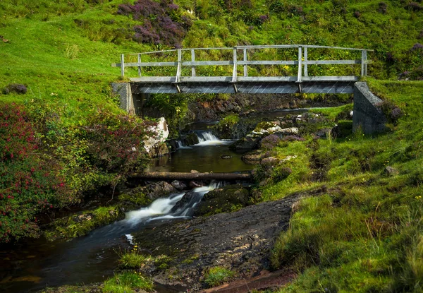Iskoçya 'Da Skye Isle üzerinde Wild Creek üzerinde küçük ahşap köprü