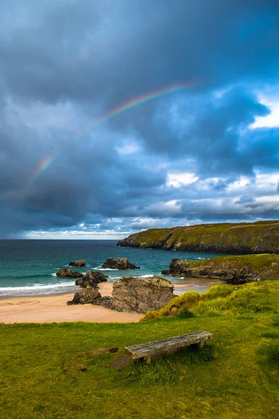 Rainbow Sango Bay Beach Village Durness Scotland — Stock Photo, Image