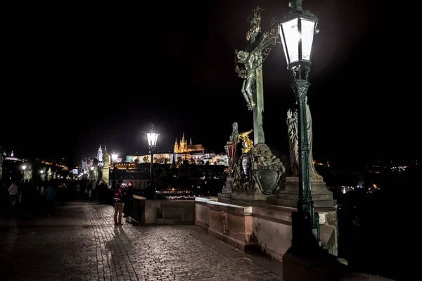 Prague Czech Republic 2019 Statue Holy Crucifix Calvary Charles Bridge — 스톡 사진