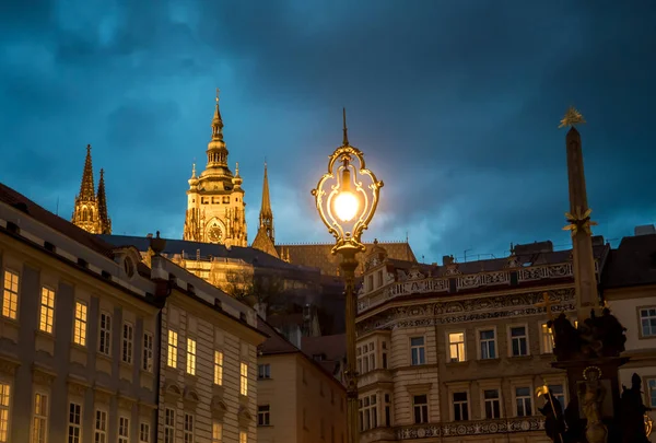 Saint Vitus Cathedral Old Buildings Bright Streetlight Hradcany Prague Czech — Stock Photo, Image