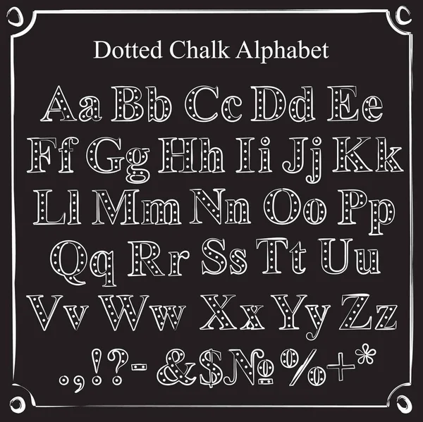 Dotted Chalk Alfabet Alfabet Wit Krijt Een Zwart Bord — Stockvector