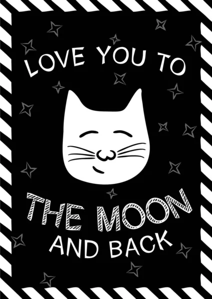 Sevimli Siyah Beyaz Kartpostallı Harfli Kedili Bir Tasarım Tebeşir Kartpostalı — Stok Vektör