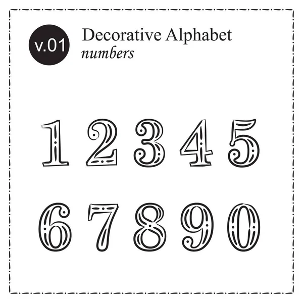 Decoratief Alfabet Digitale Letters Cijfers — Stockvector