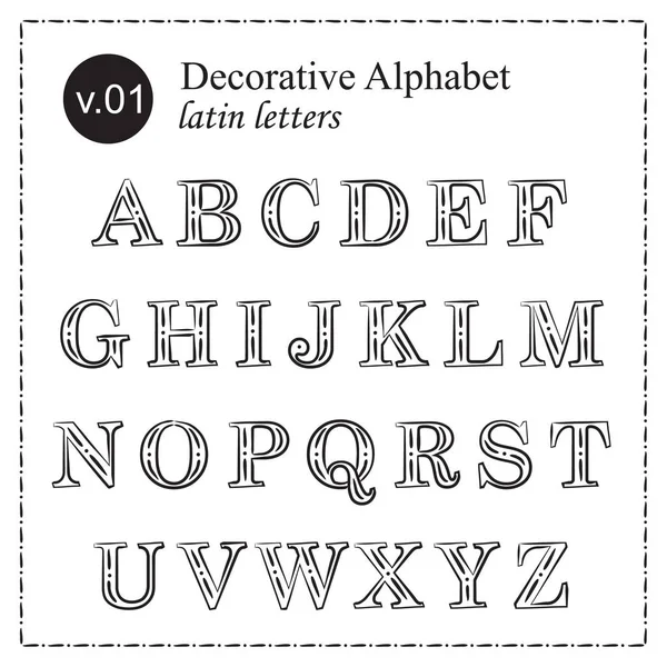 Dekoracyjny Alfabet Cyfrowe Litery Litery Łacińskie — Wektor stockowy