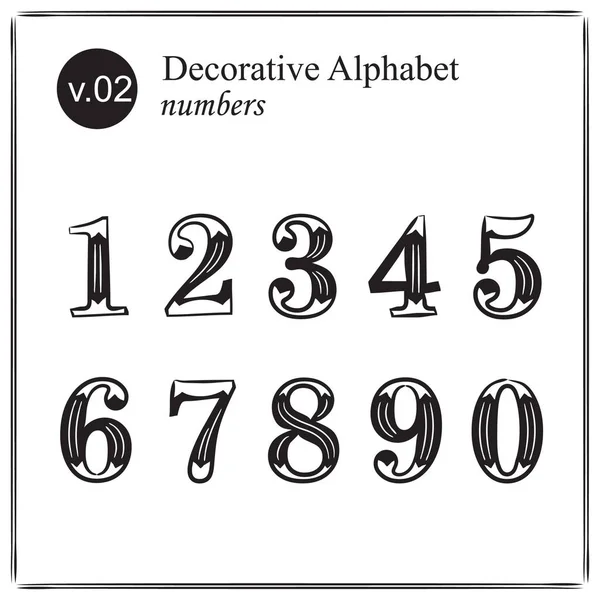 Dekoracyjny Alfabet Cyfrowe Litery Liczby — Wektor stockowy