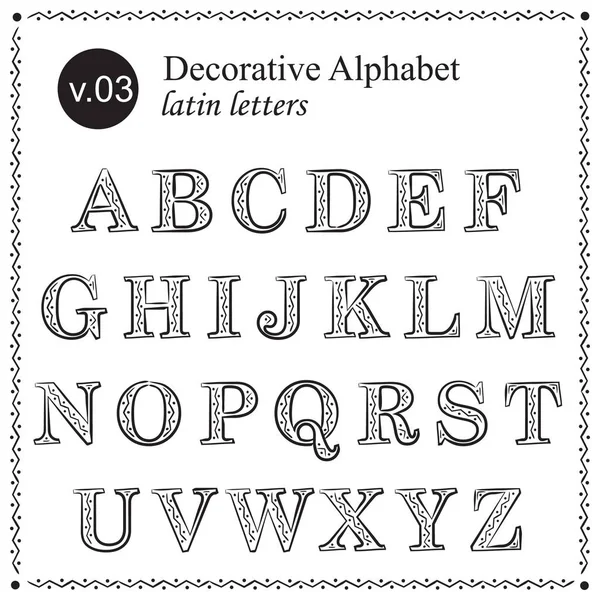 Dekoracyjny Alfabet Cyfrowe Litery Litery Łacińskie — Wektor stockowy