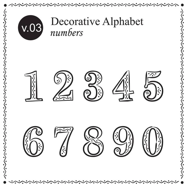 Dekoracyjny Alfabet Cyfrowe Litery Liczby — Wektor stockowy