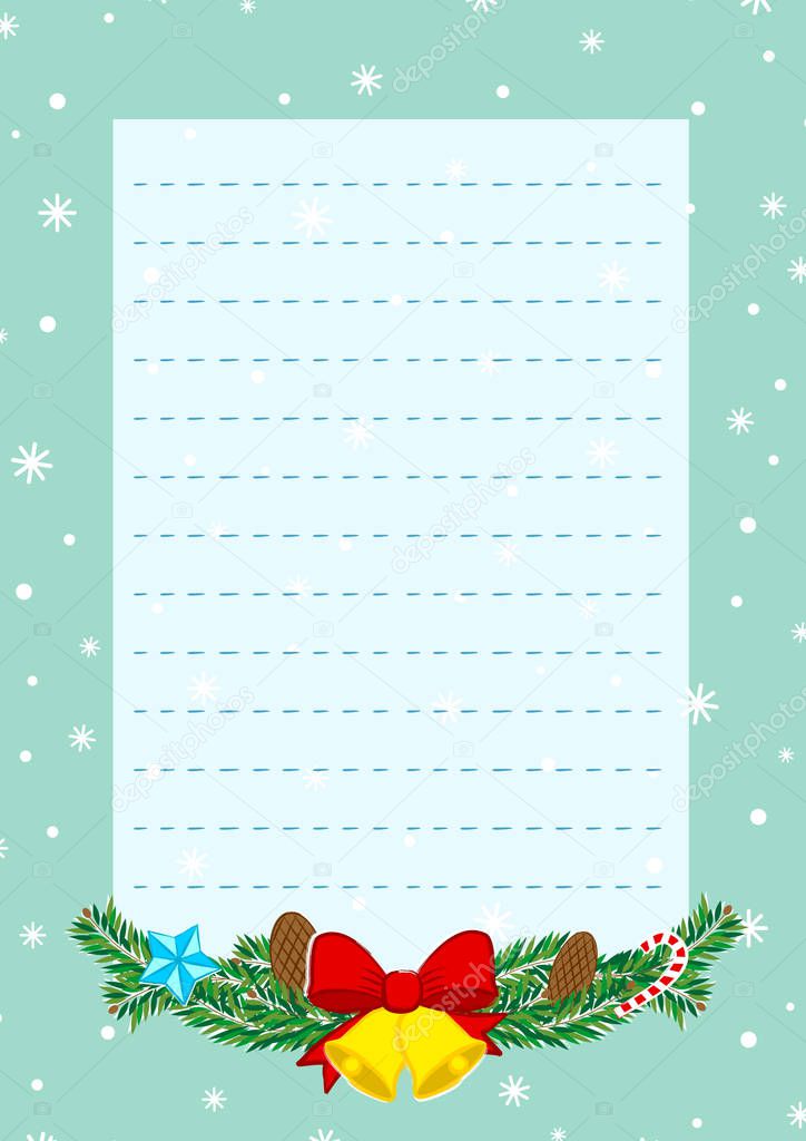 New Year's blank. New Year letter to Santa Claus. Christmas greetings. Vector illustration