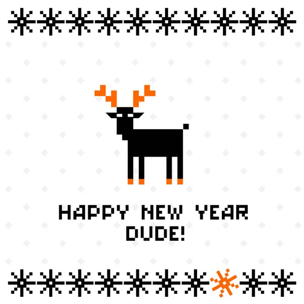Pixel Happy New Year Vector Illustration Happy New Year Postcard — Stock Vector