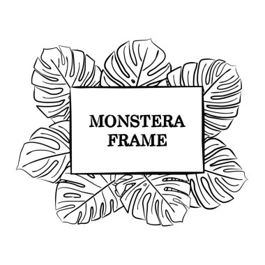 Canavar çerçevesi. Canavar vektörü. El çizimi çerçeve. Canavar yaprakları. Orman iskeleti. Yaz. Orman