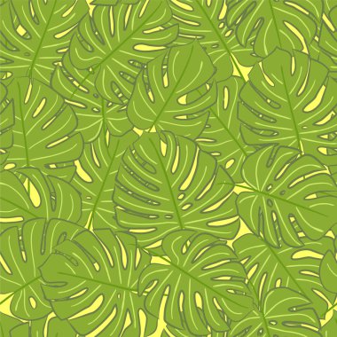 Kusursuz canavar deseni. Canavar arkaplanı. El çizimi desen. Canavar yaprakları. Orman deseni. Yaz. Orman