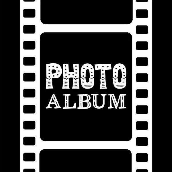 Обложка Фотоальбома Титульный Фотоальбом Черно Белый Шаблон Фотографов Рамками Пленкой — стоковый вектор