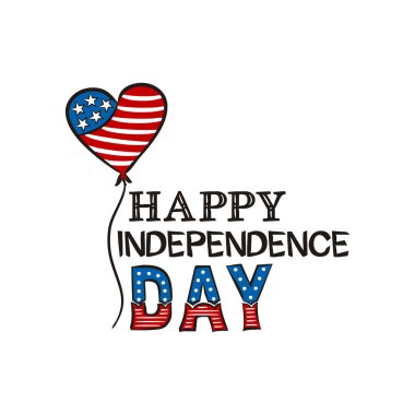 Bağımsızlık Gününüz kutlu olsun. Amerika Birleşik Devletleri 'nin Bağımsızlık Günü Mektubu. 4 Temmuz 'a kadar ABD' nin ulusal renklerinde logo. Karalama biçiminde poster tasarımı için vektör illüstrasyonu.