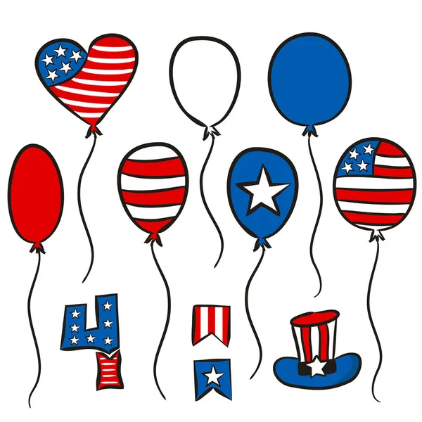 Globos Dibujados Mano Para Día Independencia Los Estados Unidos América — Archivo Imágenes Vectoriales