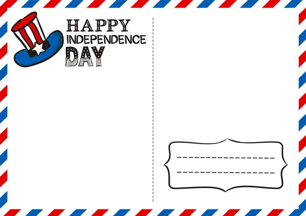 ハッピー インデペンデンス デーのはがき アメリカ合衆国独立記念日の手紙 7月4日までにアメリカ国内の色でロゴ ドアスタイルのグリーティングカードのためのベクトルイラスト — ストックベクタ