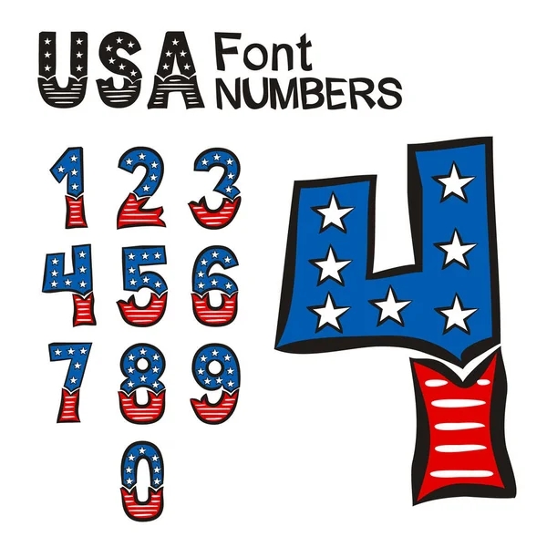 Una Serie Numeri Giorno Dell Indipendenza Degli Stati Uniti Caratteri — Vettoriale Stock