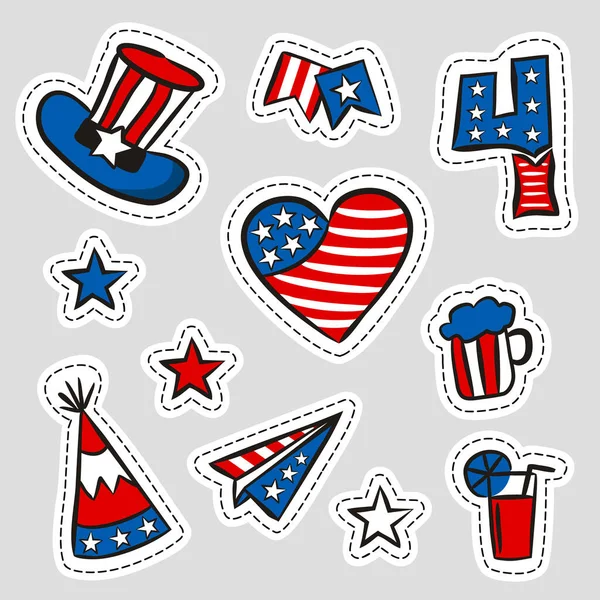 Set Stickers Usa Independence Day Symbols United States America National — Stock Vector