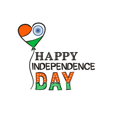 Bağımsızlık Gününüz kutlu olsun. Hint Bağımsızlık Günü için mektup. 15 Ağustos 'a kadar Hindistan' ın ulusal renklerinde logo. Karalama biçiminde poster tasarımı için vektör illüstrasyonu.