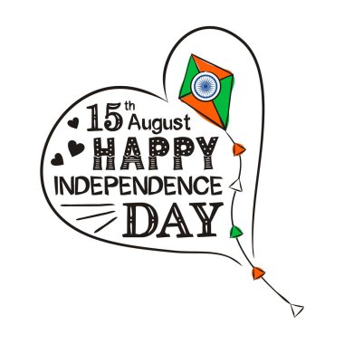 Bağımsızlık Gününüz kutlu olsun. Hint Bağımsızlık Günü için mektup. 15 Ağustos 'a kadar Hindistan' ın ulusal renklerinde logo. Karalama biçiminde poster tasarımı için vektör illüstrasyonu.
