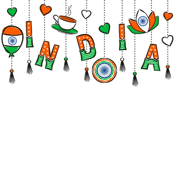 Wzór Elementów Wiszących Łańcuchach Dzień Niepodległości Indii Tło Ręcznie Rysowane — Wektor stockowy