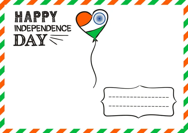 Szczęśliwego Indyjskiego Dnia Niepodległości Pocztówka List Okazji Dnia Niepodległości Indii — Wektor stockowy