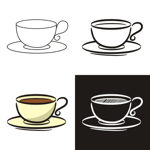 Collection Coffee Cup Different Styles Doodle Contour Chalk Sets Hand — Stock Vector